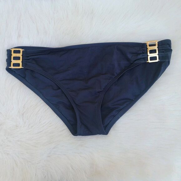 L Space black swimsuit bottoms Gold Metal Accent Size Large - Picture 1 of 5
